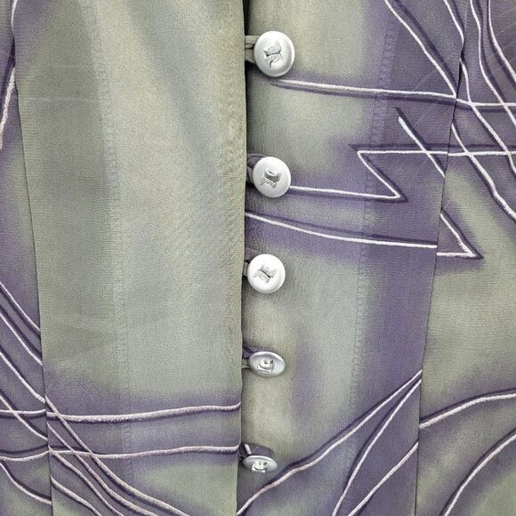70s Blouse Artsy Disco See Through Abstract Metallic Dagger Button Sage Purple M - Picture 5 of 12